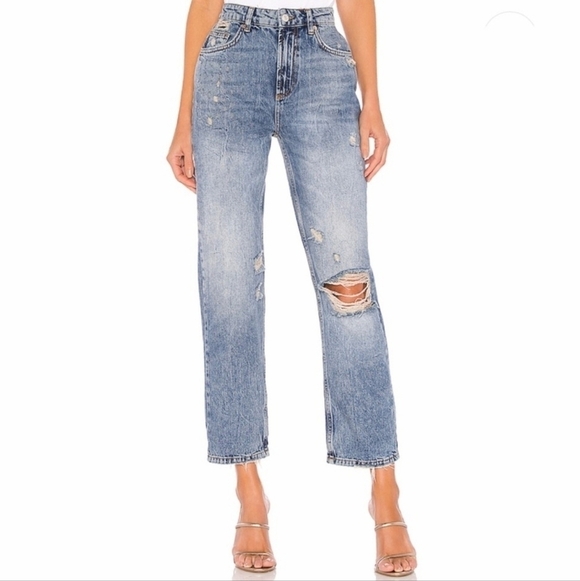 We The Free Dakota Distressed Medium Wash High Waisted Straight Leg Jeans 27 - Picture 15 of 15